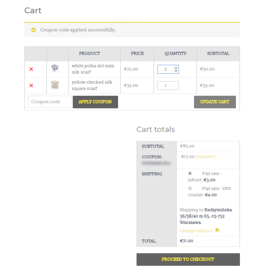 how to shop update cart coupon code